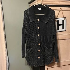 BKE Black Textured Button-Up Cardigan